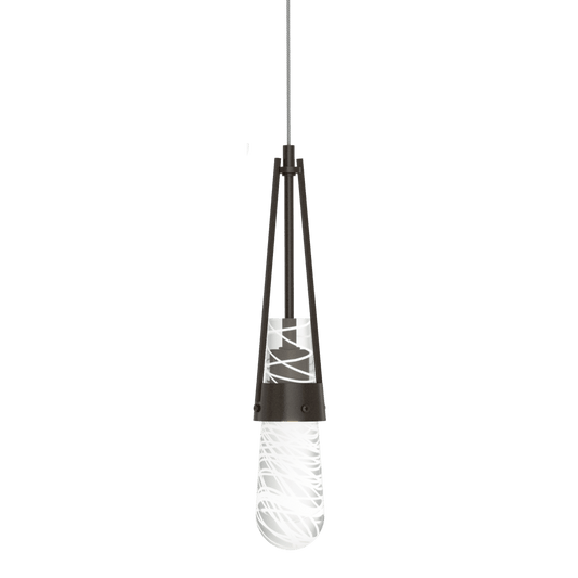 Link Blown Glass Low Voltage Mini Pendant - Oil Rubbed Bronze - Clear with White Threading Glass by Hubbardton Forge