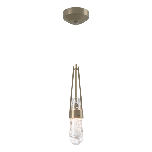 Link Blown Glass Low Voltage Mini Pendant - Soft Gold - Clear with White Threading Glass by Hubbardton Forge