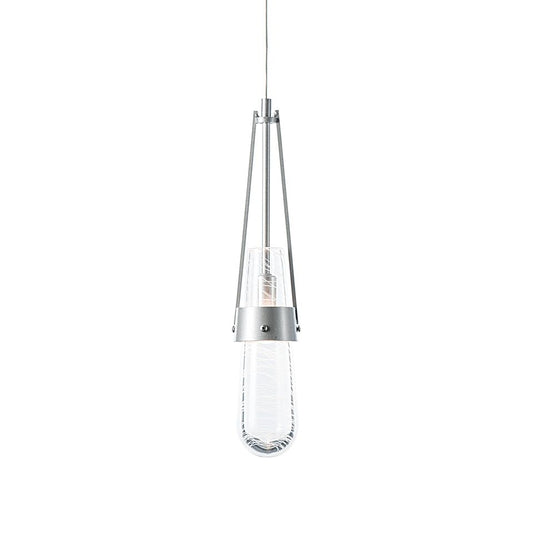 Link Blown Glass Low Voltage Mini Pendant - Sterling - Clear with White Threading Glass by Hubbardton Forge