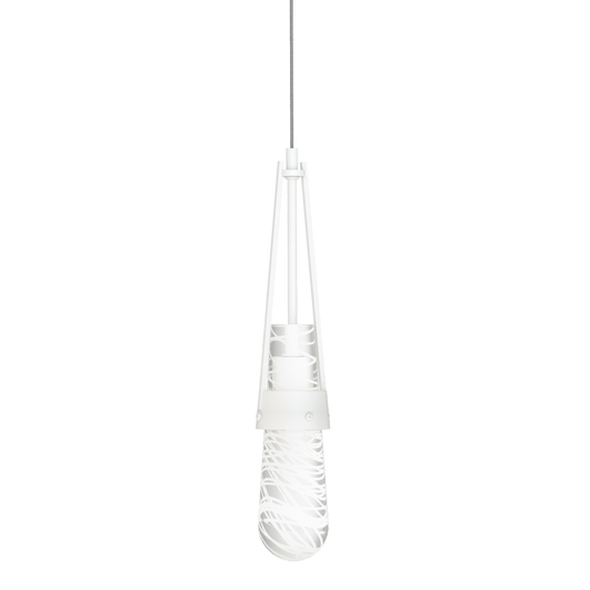 Link Blown Glass Low Voltage Mini Pendant - White - Clear with White Threading Glass by Hubbardton Forge