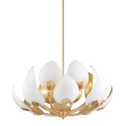 Lotus Chandelier - 16-Light - Gold Leaf/White by Hudson Valley Lighting