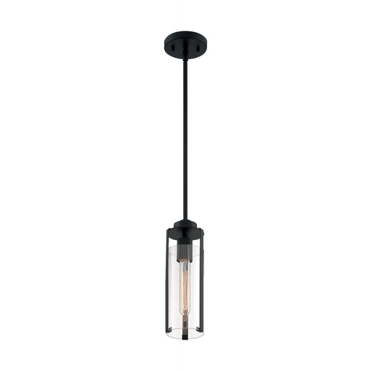 Marina - 1 Light Mini Pendant with Clear Glass - Matte Black Finish - Satco 60-7160