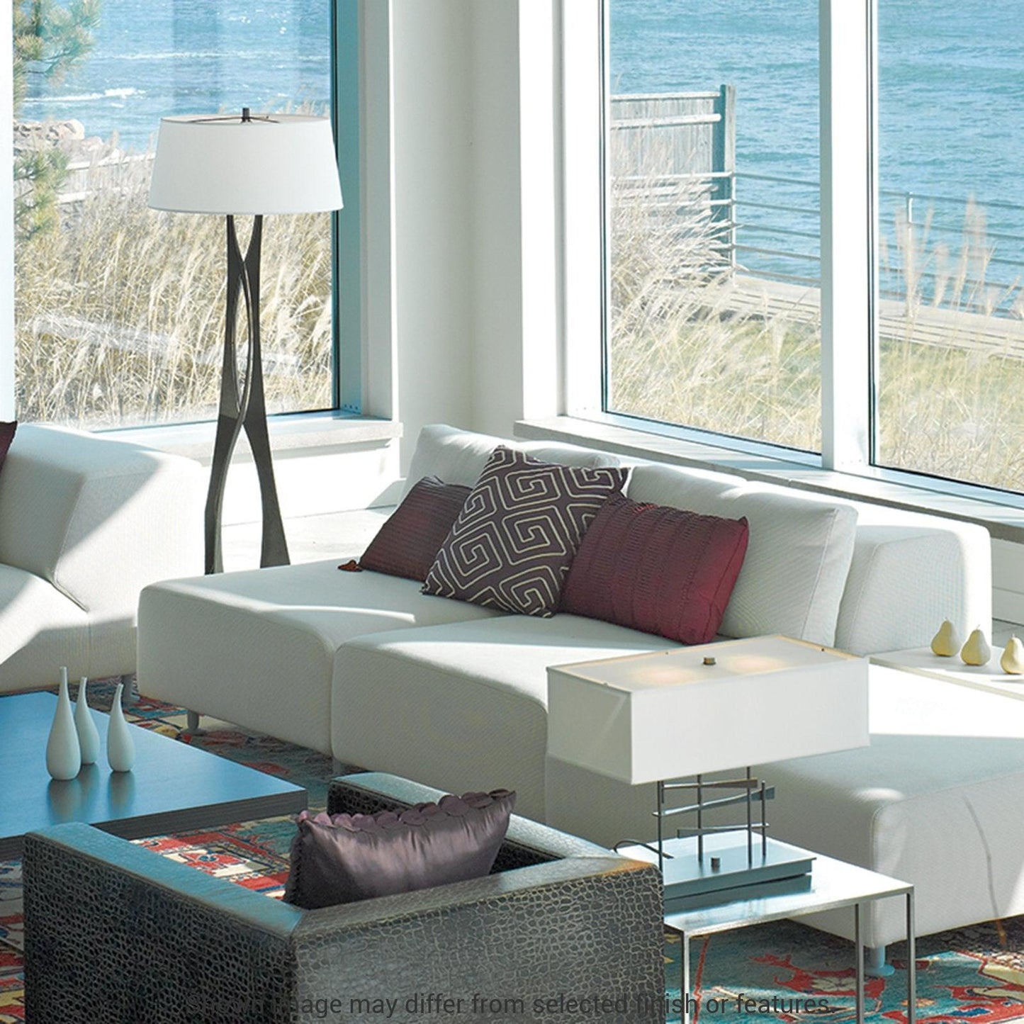 Moreau Floor Lamp - White - Natural Anna Shade by Hubbardton Forge