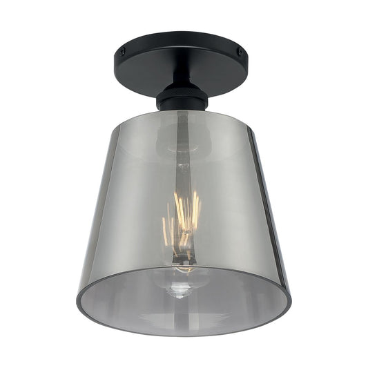 Motif - 1 Light Semi-Flush with Smoked Glass - Black and Smoked Glass Finish - Satco 60-7333