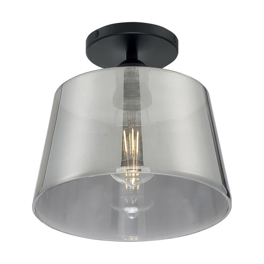 Motif - 1 Light Semi-Flush with Smoked Glass - Black and Smoked Glass Finish - Satco 60-7334