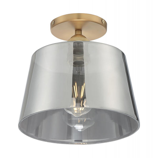 Motif - 1 Light Semi-Flush with Smoked Glass - Brushed Brass and Smoked Glass Finish - Satco 60-7324