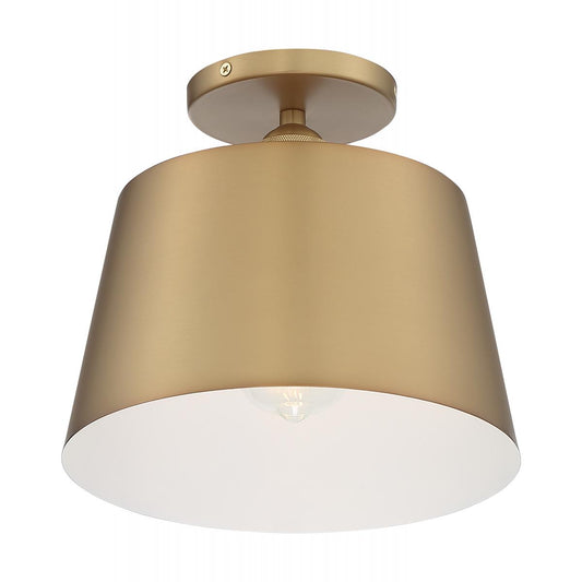 Motif - 1 Light Semi-Flush with White Accent - Brushed Brass and White Accents Finish - Satco 60-7322