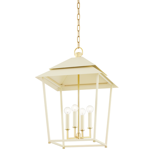 Natick Large Lantern - 4-Light - Aged Brass/Soft Sand by Hudson Valley Lighting