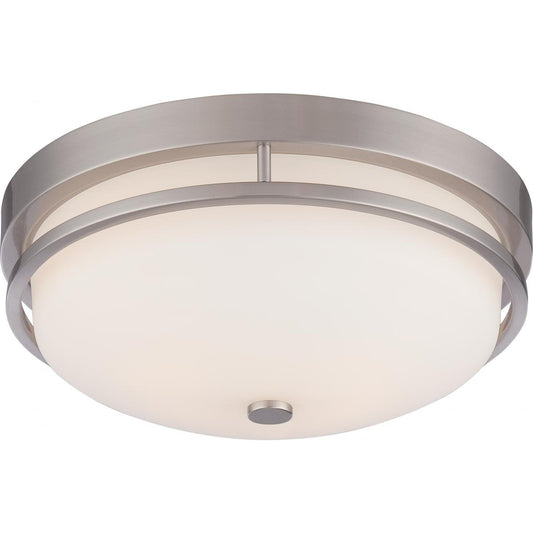 Neval - 2 Light Flush with Satin White Glass - Brushed Nickel Finish - Satco 60-5486
