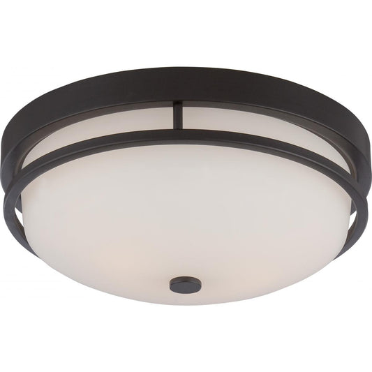 Neval - 2 Light Flush with Satin White Glass - Sudbury Bronze Finish - Satco 60-5586