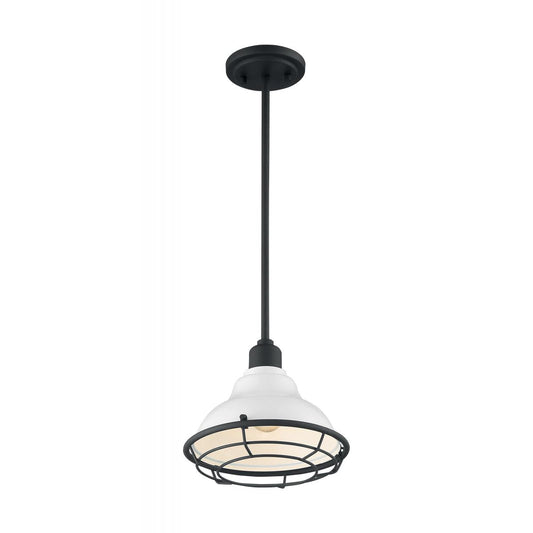 Newbridge - 1 Light Pendant with- Gloss White and Black Accents Finish - Satco 60-7023