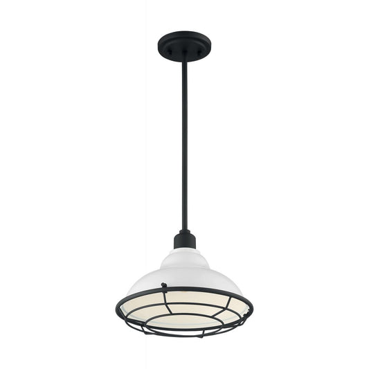 Newbridge - 1 Light Pendant with- Gloss White and Black Accents Finish - Satco 60-7024