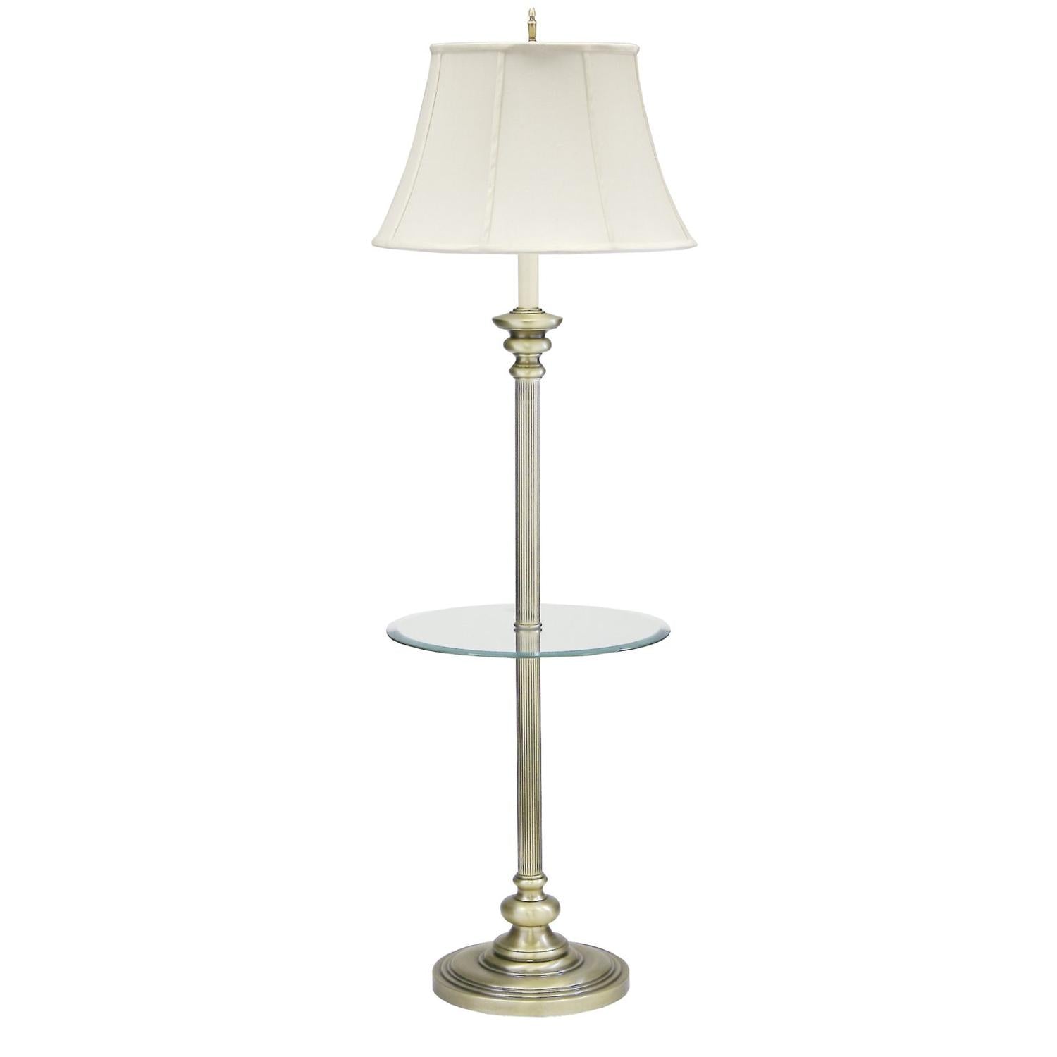 Newport Floor Lamp with Glass Table - N602-AB - Antique Brass by House of Troy