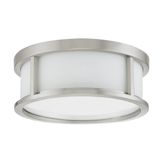 Odeon - 2 Light 13" Flush Dome with Satin White Glass - Brushed Nickel Finish - Satco 60-2859