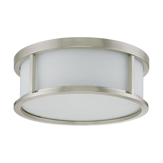 Odeon - 3 Light 15" Flush Dome with Satin White Glass - Brushed Nickel Finish - Satco 60-2862