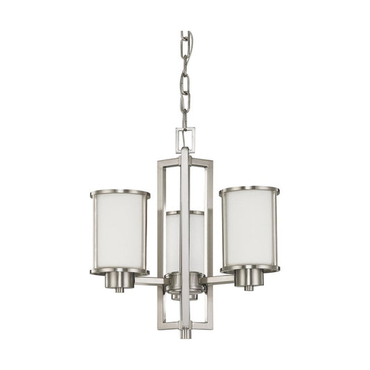 Odeon - 3 Light (convertible up with down) Chandelier with Satin White Glass - Brushed Nickel Finish - Satco 60-2851