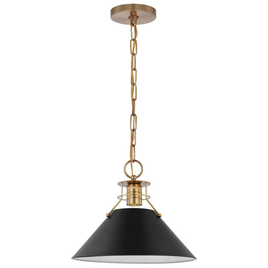 Outpost - 1 Light - Medium Pendant - Matte Black with Burnished Brass - Satco 60-7523