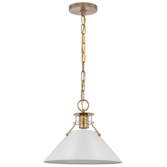 Outpost - 1 Light - Medium Pendant - Matte White with Burnished Brass - Satco 60-7524