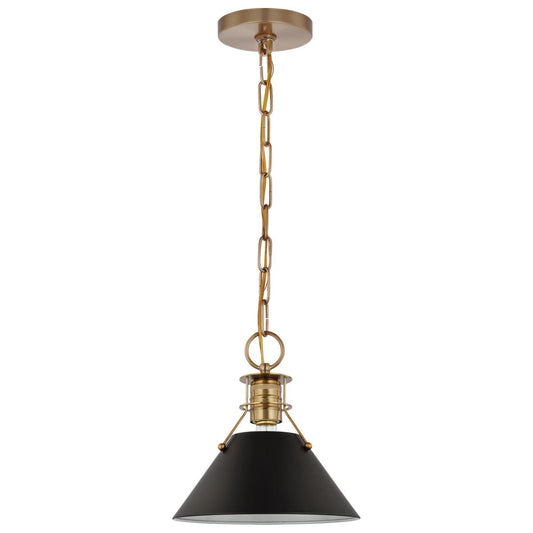 Outpost - 1 Light - Small Pendant - Matte Black with Burnished Brass - Satco 60-7521