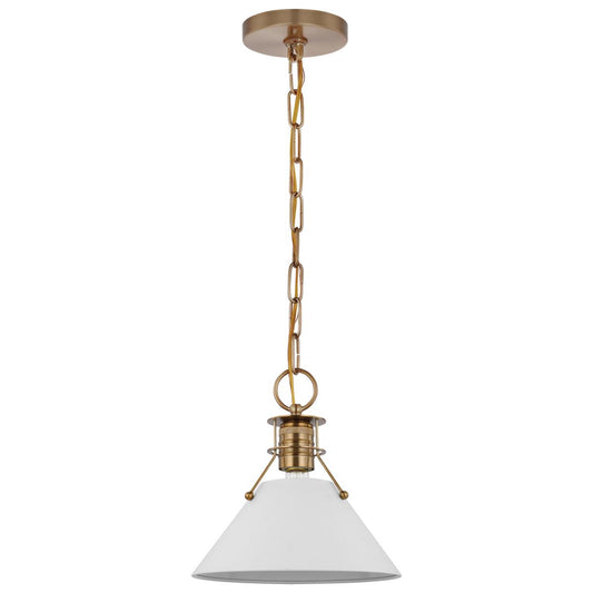Outpost - 1 Light - Small Pendant - Matte White with Burnished Brass - Satco 60-7522
