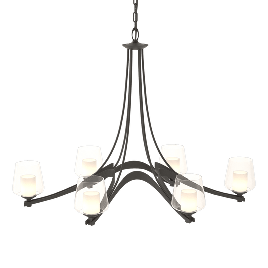 Oval Ribbon 6-Arm Chandelier - Opal and Clear Glass - Black by Hubbardton Forge