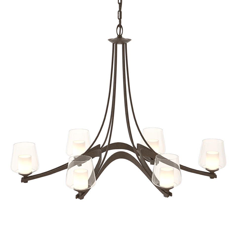Oval Ribbon 6-Arm Chandelier - Opal and Clear Glass - Bronze by Hubbardton Forge