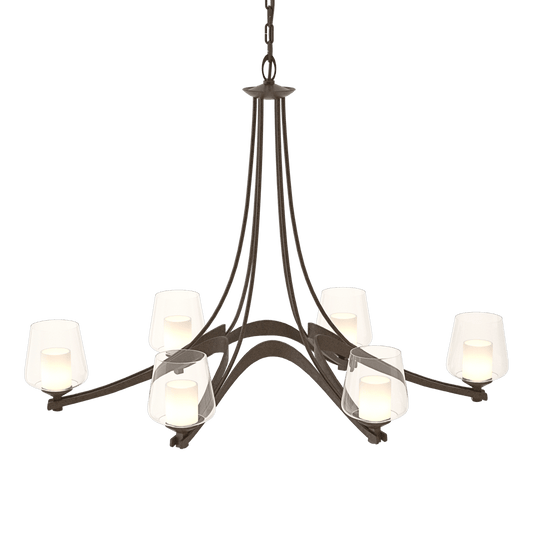 Oval Ribbon 6-Arm Chandelier - Opal and Clear Glass - Bronze by Hubbardton Forge