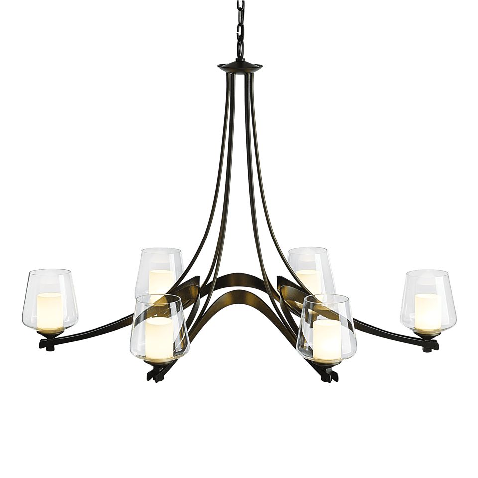 Oval Ribbon 6-Arm Chandelier - Opal and Clear Glass - Dark Smoke by Hubbardton Forge