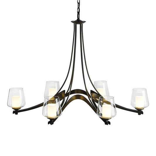Oval Ribbon 6-Arm Chandelier - Opal and Clear Glass - Dark Smoke by Hubbardton Forge