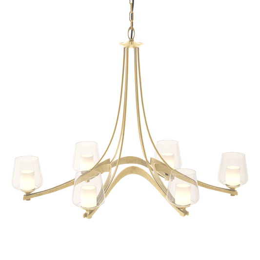 Oval Ribbon 6-Arm Chandelier - Opal and Clear Glass - Modern Brass by Hubbardton Forge