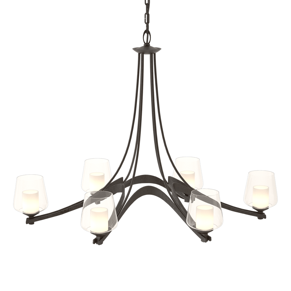 Oval Ribbon 6-Arm Chandelier - Opal and Clear Glass - Oil Rubbed Bronze by Hubbardton Forge