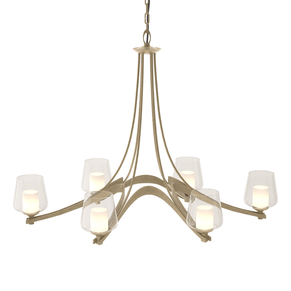 Oval Ribbon 6-Arm Chandelier - Opal and Clear Glass - Soft Gold by Hubbardton Forge