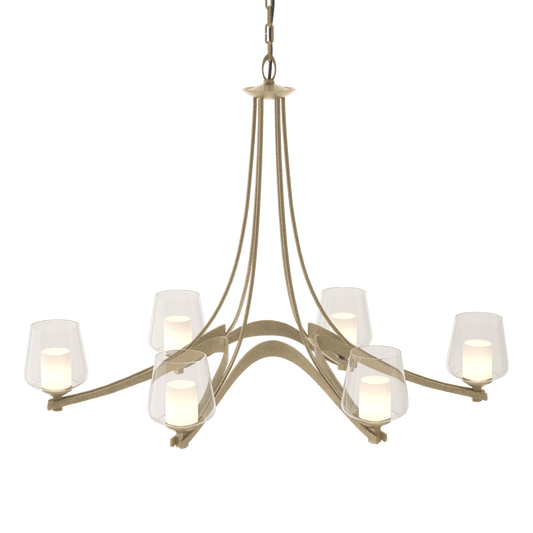 Oval Ribbon 6-Arm Chandelier - Opal and Clear Glass - Soft Gold by Hubbardton Forge