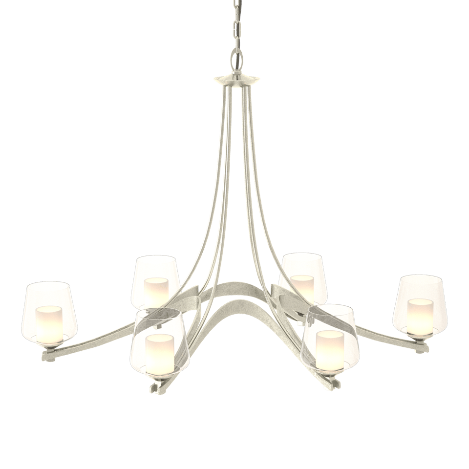Oval Ribbon 6-Arm Chandelier - Opal and Clear Glass - Sterling by Hubbardton Forge