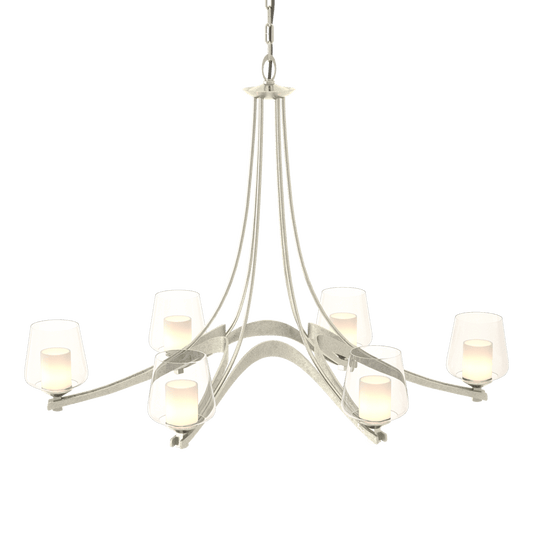 Oval Ribbon 6-Arm Chandelier - Opal and Clear Glass - Sterling by Hubbardton Forge