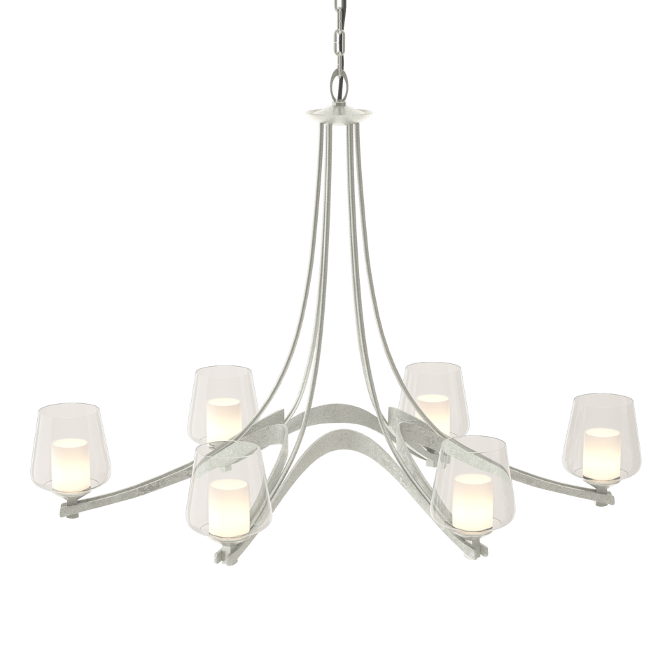 Oval Ribbon 6-Arm Chandelier - Opal and Clear Glass - Vintage Platinum by Hubbardton Forge