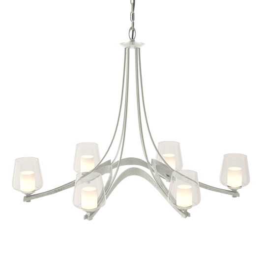 Oval Ribbon 6-Arm Chandelier - Opal and Clear Glass - Vintage Platinum by Hubbardton Forge