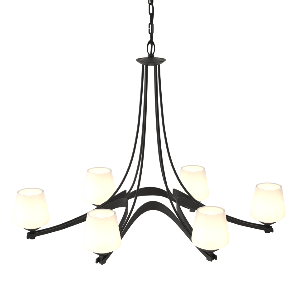 Oval Ribbon 6-Arm Chandelier - Opal Glass - Black by Hubbardton Forge