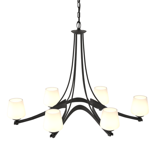 Oval Ribbon 6-Arm Chandelier - Opal Glass - Black by Hubbardton Forge