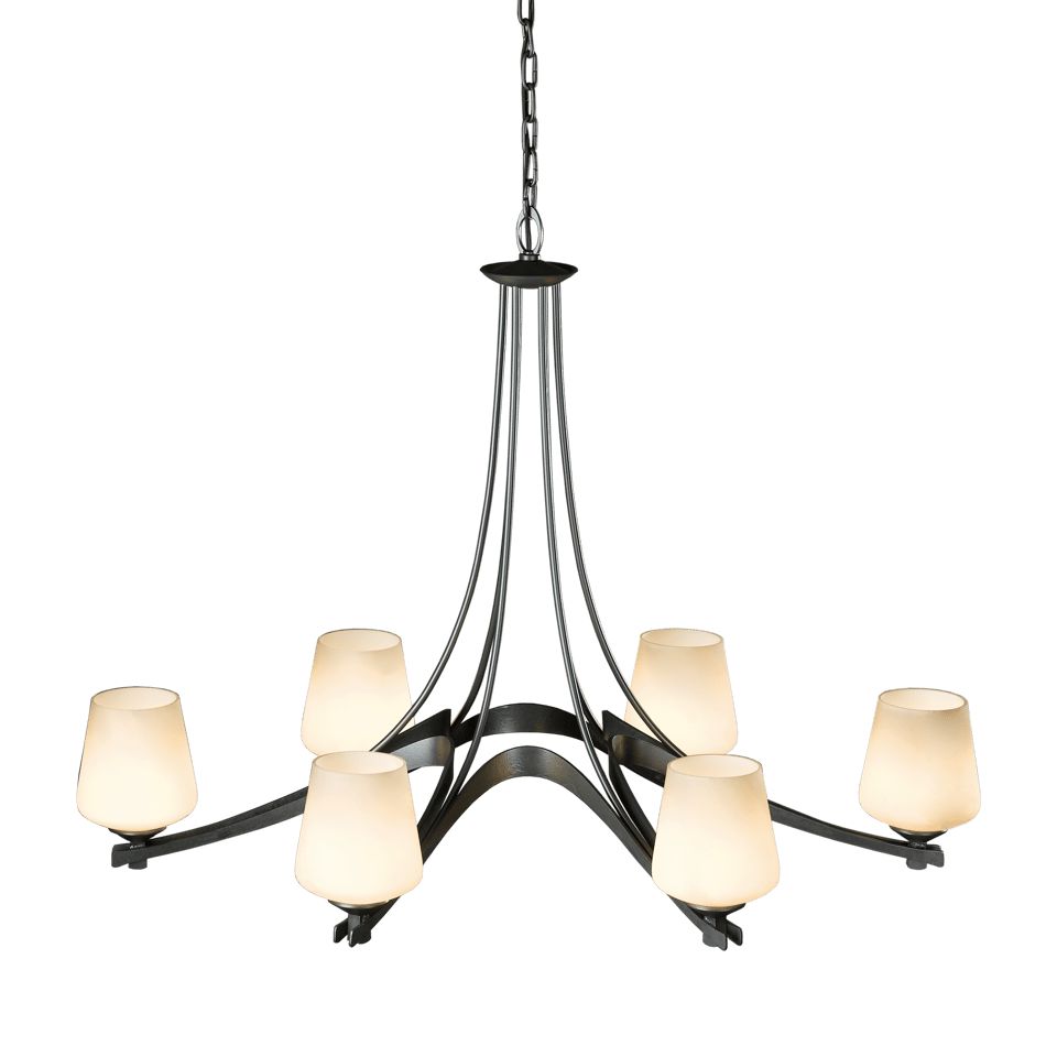 Oval Ribbon 6-Arm Chandelier - Opal Glass - Dark Smoke by Hubbardton Forge