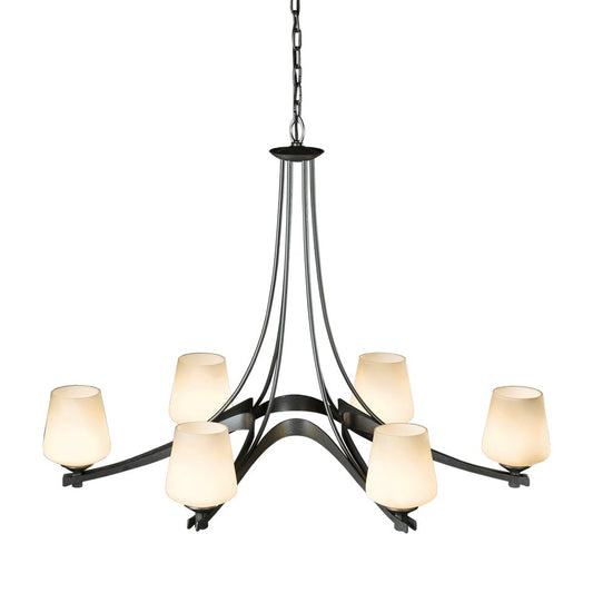 Oval Ribbon 6-Arm Chandelier - Opal Glass - Dark Smoke by Hubbardton Forge