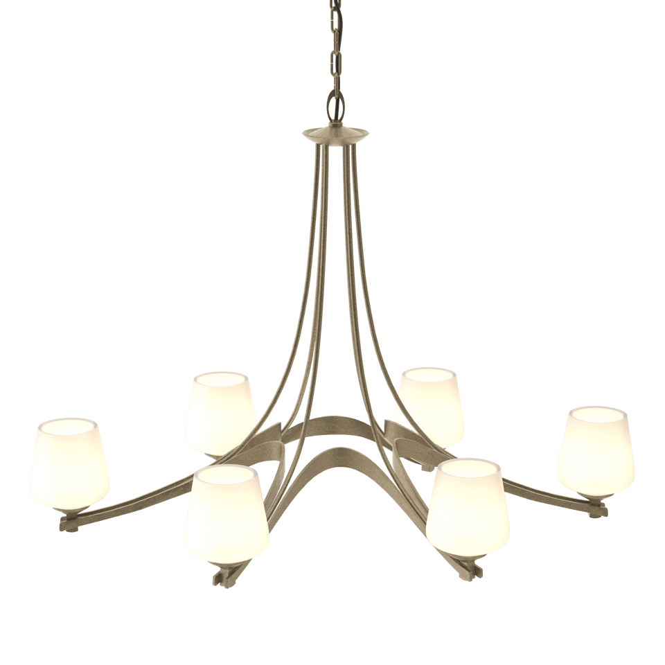 Oval Ribbon 6-Arm Chandelier - Opal Glass - Soft Gold by Hubbardton Forge