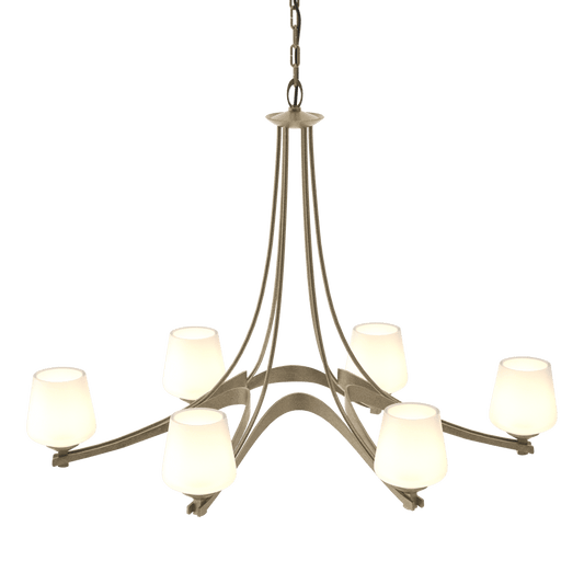 Oval Ribbon 6-Arm Chandelier - Opal Glass - Soft Gold by Hubbardton Forge