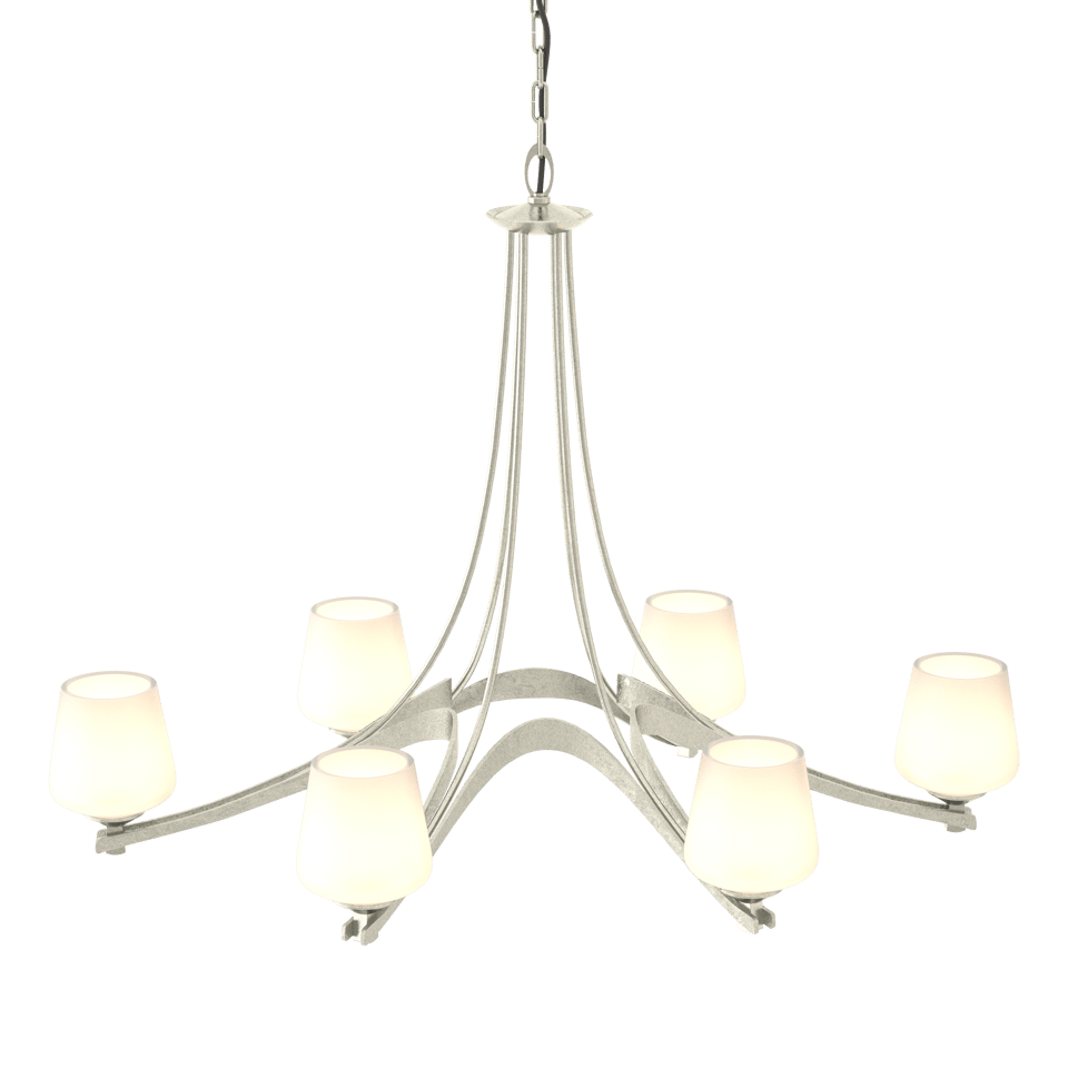 Oval Ribbon 6-Arm Chandelier - Opal Glass - Sterling by Hubbardton Forge