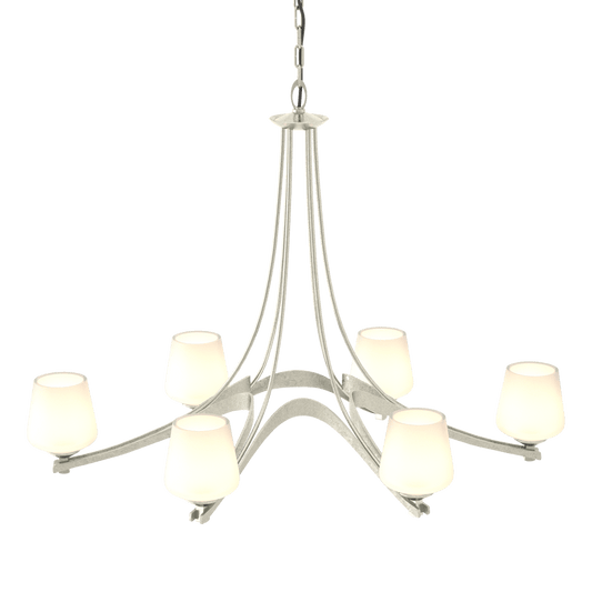 Oval Ribbon 6-Arm Chandelier - Opal Glass - Sterling by Hubbardton Forge