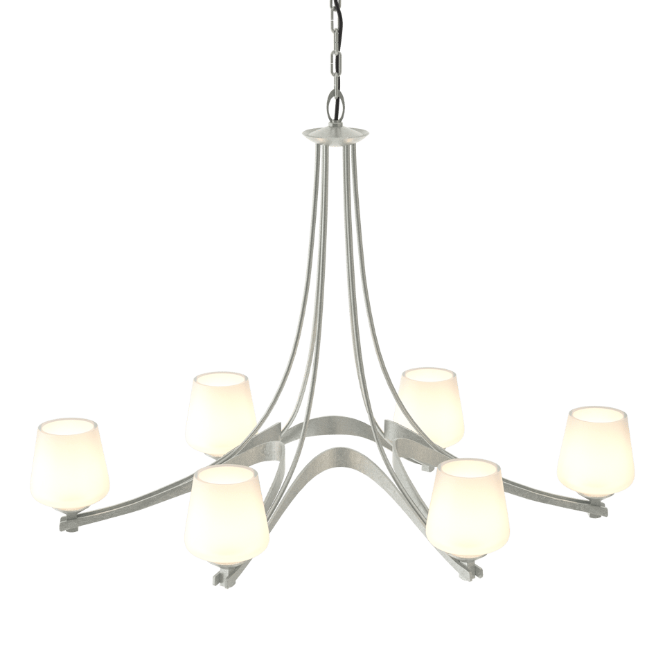 Oval Ribbon 6-Arm Chandelier - Opal Glass - Vintage Platinum by Hubbardton Forge