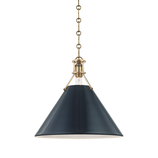 Painted No.2 Large Pendant - Aged Brass/Darkest Blue by Hudson Valley Lighting