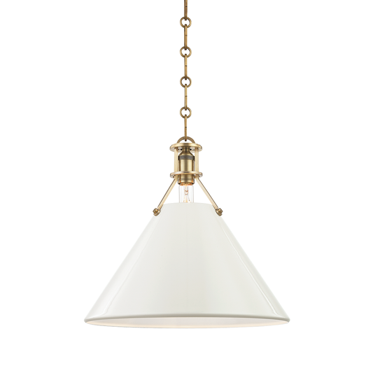 Painted No.2 Large Pendant - Aged Brass/Off White by Hudson Valley Lighting