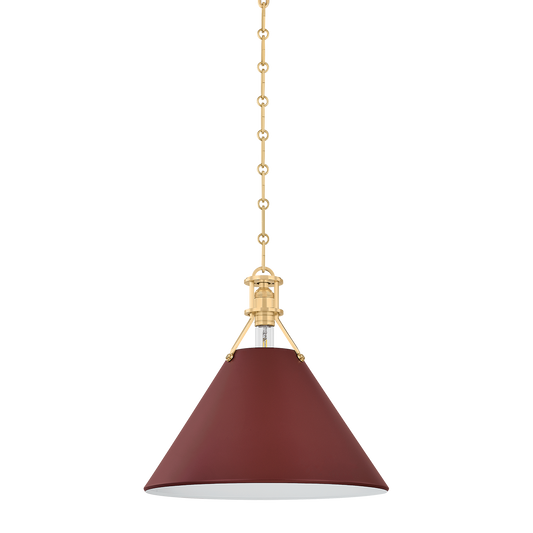 Painted No.2 Large Pendant - Aged Brass/Soft Crimson by Hudson Valley Lighting
