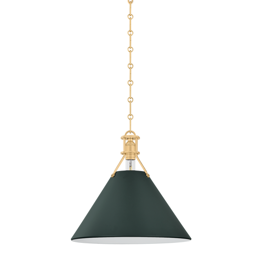 Painted No.2 Large Pendant - Aged Brass/Soft Studio Green by Hudson Valley Lighting